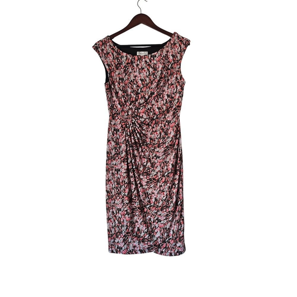 Dressbarn Floral Faux Wrap Sheath Dress Size 12 Ruched Stretch Career Artsy
